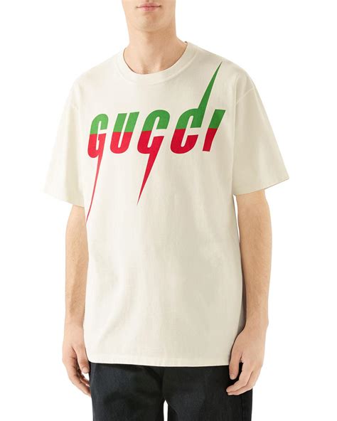 gucci men's lightning logo crewneck t-shirt|Gucci t-shirt oversized.